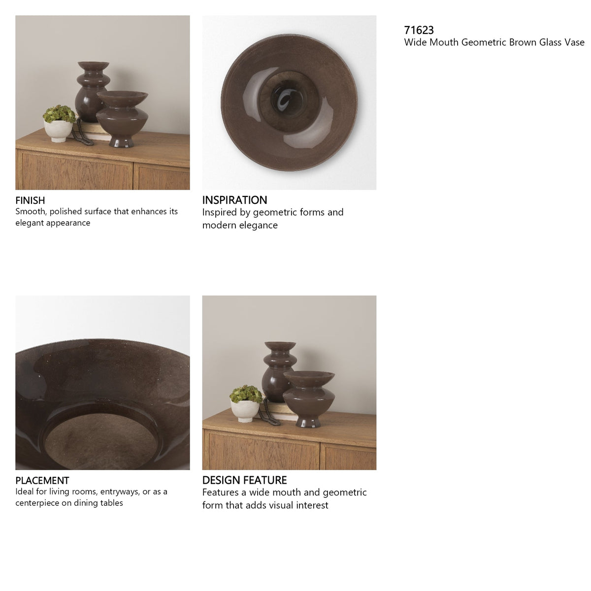 Bruna Wide Mouth Geometric Brown Glass Vase by Mercana at Eve Furniture