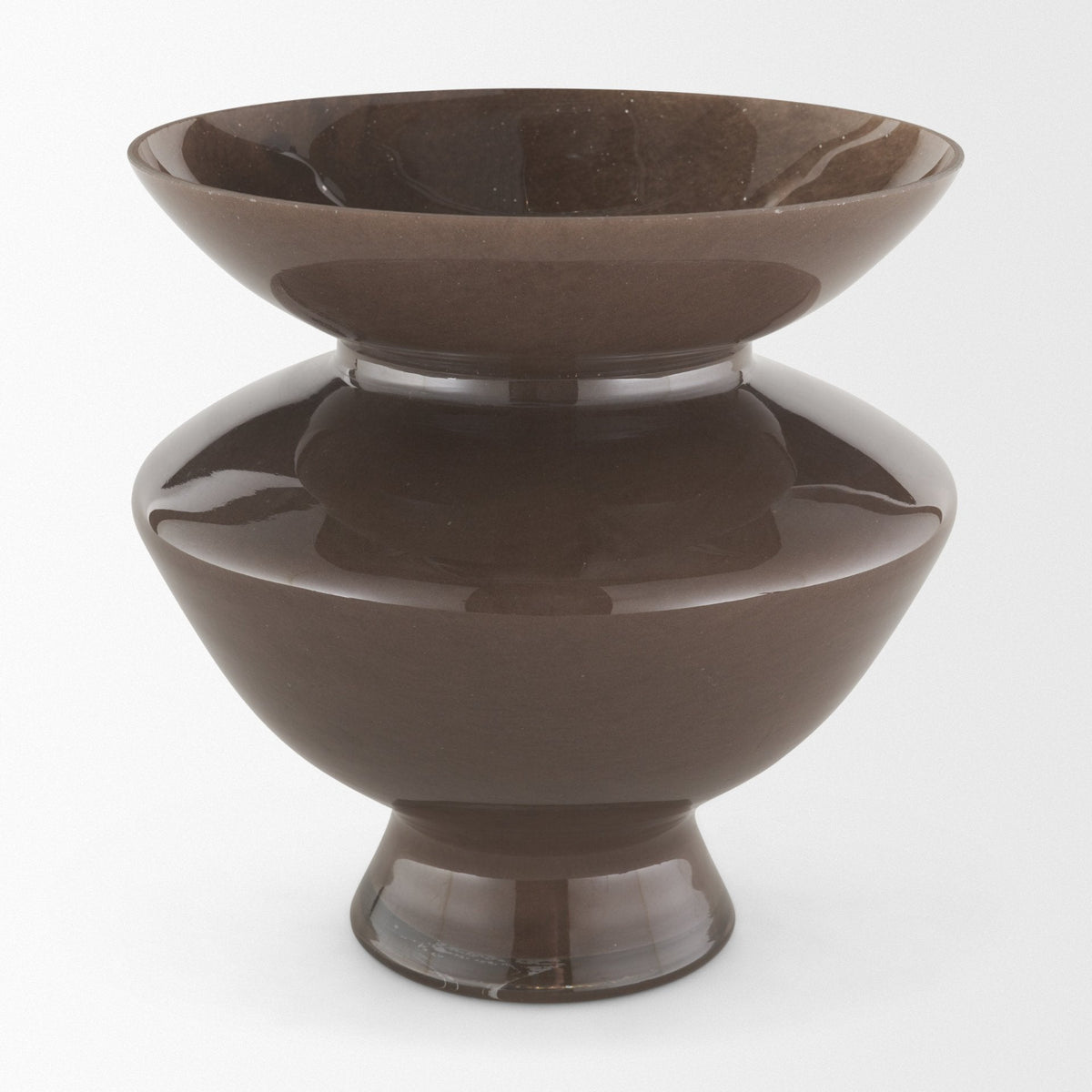 Bruna Wide Mouth Geometric Brown Glass Vase by Mercana at Eve Furniture