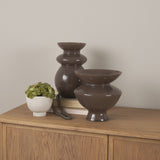 Bruna Wide Mouth Geometric Brown Glass Vase by Mercana at Eve Furniture