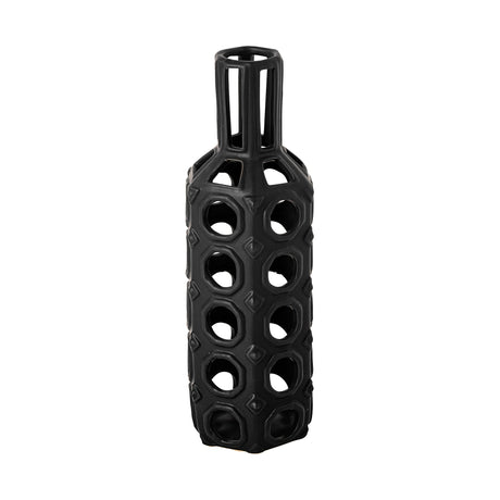 Brunel Large Black Drum-Shaped Ceramic Vase by Mercana at Eve Furniture