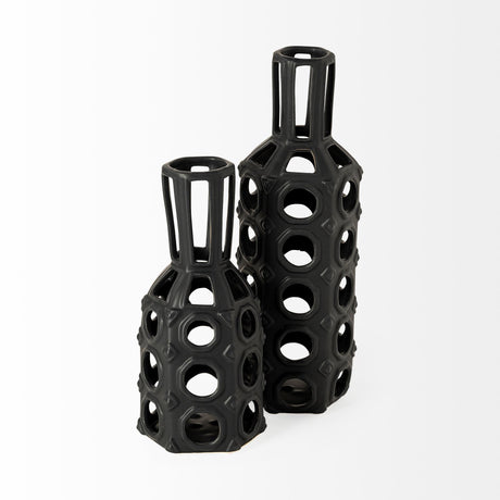 Brunel Small Black Drum-Shaped Ceramic Vase by Mercana at Eve Furniture