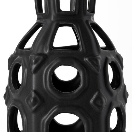Brunel Small Black Drum-Shaped Ceramic Vase by Mercana at Eve Furniture