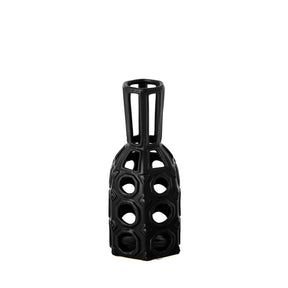 Brunel Small Black Drum-Shaped Ceramic Vase by Mercana at Eve Furniture
