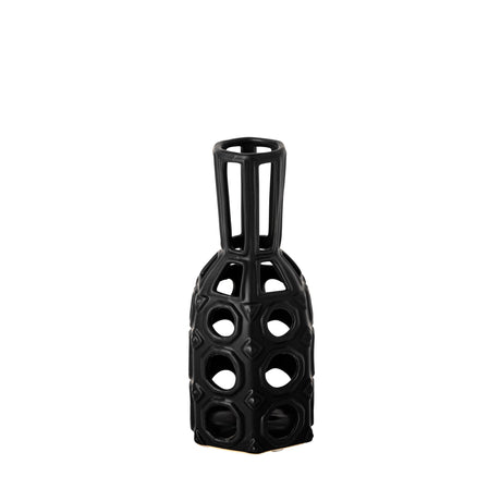 Brunel Small Black Drum-Shaped Ceramic Vase by Mercana at Eve Furniture