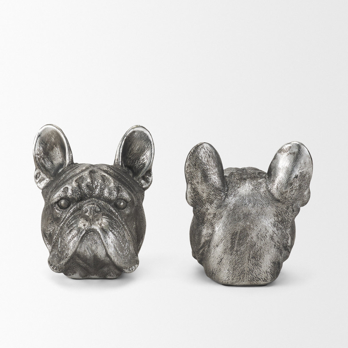 Bruno (Set of 2) 5L x 5W Silver American Bulldog Bookends by Mercana at Eve Furniture