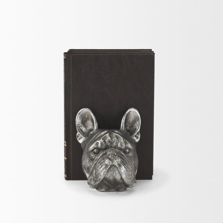 Bruno (Set of 2) Silver American Bulldog Bookends by Mercana at Eve Furniture