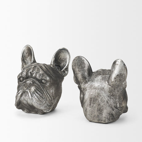 Bruno (Set of 2) Silver American Bulldog Bookends by Mercana at Eve Furniture