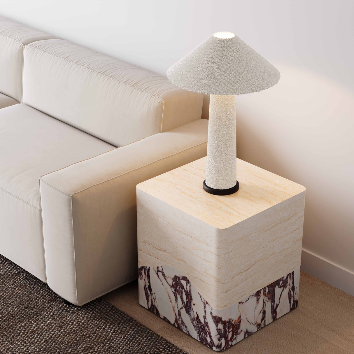 Brut Travertine & Breccia Concrete Indoor / Outdoor Side Table by TOV Furniture at Eve Furniture