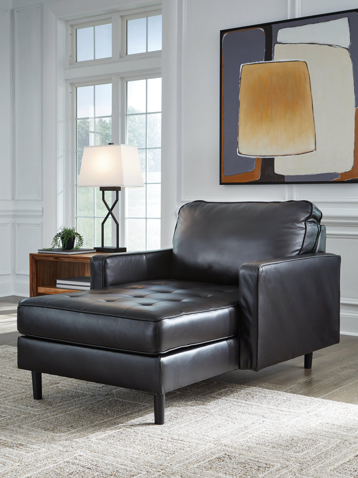 Bryceview Onyx Leather Chaise by Ashley at Eve Furniture