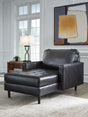 Bryceview Onyx Leather Chaise by Ashley at Eve Furniture