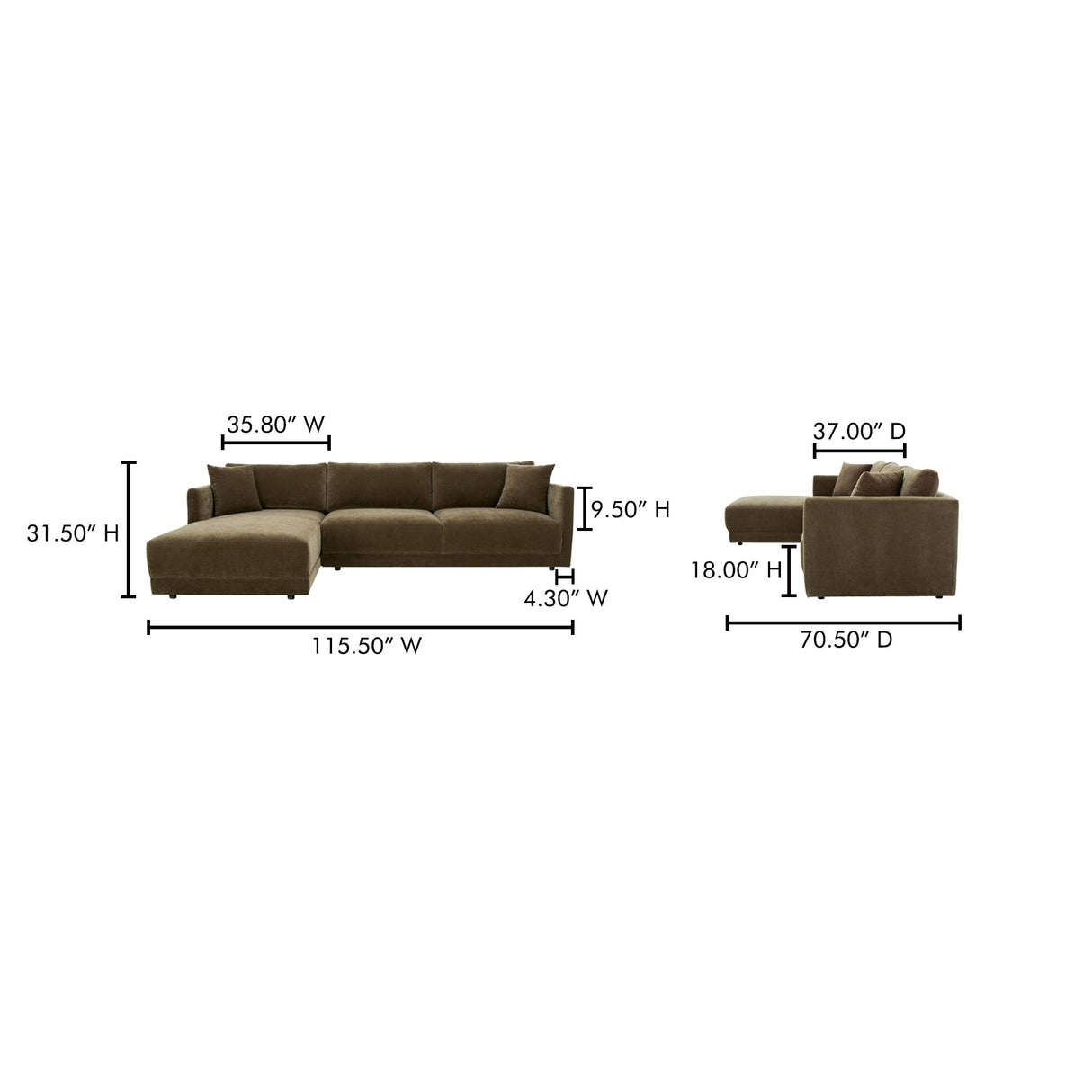 Bryn Cedar Green Left Sectional by MOES at Eve Furniture