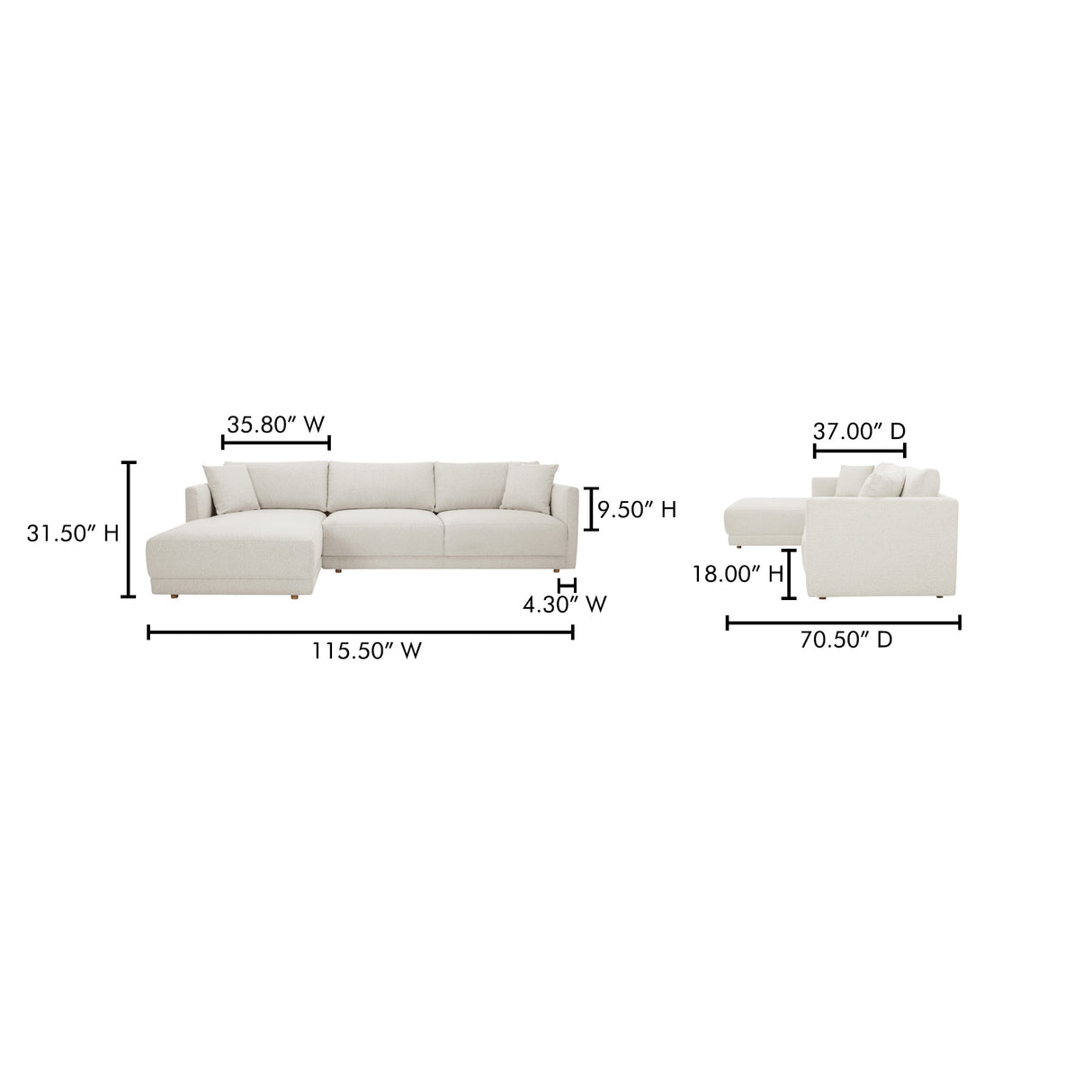 Bryn Oyster Left Sectional by MOES at Eve Furniture