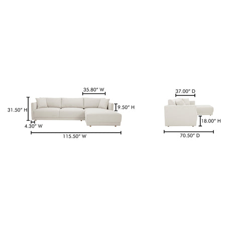 Bryn Oyster Right Sectional by MOES at Eve Furniture
