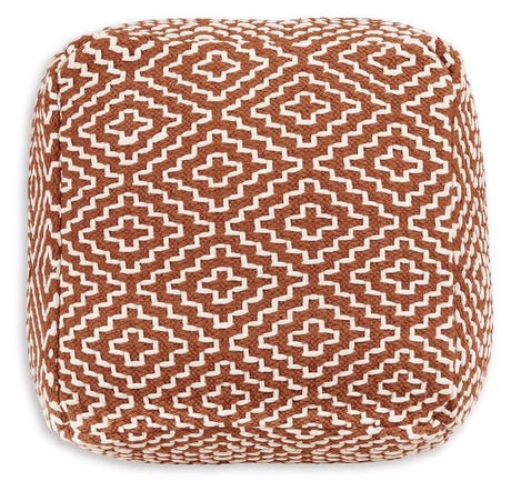 Brynnsen Rust/Ivory Pouf by Ashley at Eve Furniture