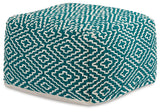 Brynnsen Teal/Ivory Pouf by Ashley at Eve Furniture