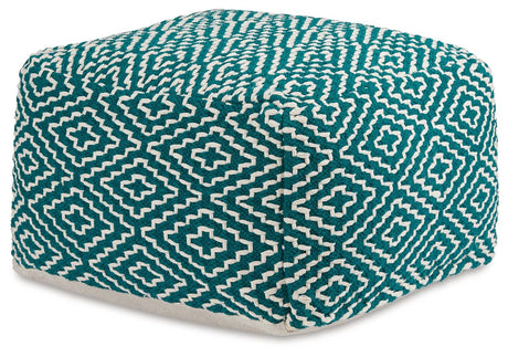 Brynnsen Teal/Ivory Pouf by Ashley at Eve Furniture