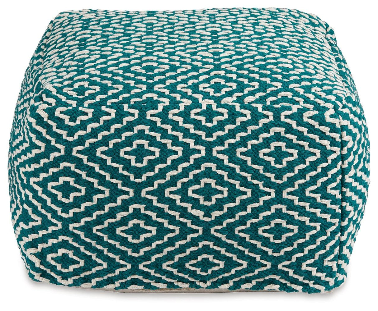Brynnsen Teal/Ivory Pouf by Ashley at Eve Furniture