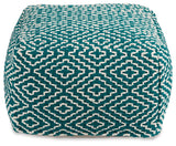 Brynnsen Teal/Ivory Pouf by Ashley at Eve Furniture