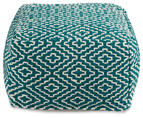 Brynnsen Teal/Ivory Pouf by Ashley at Eve Furniture