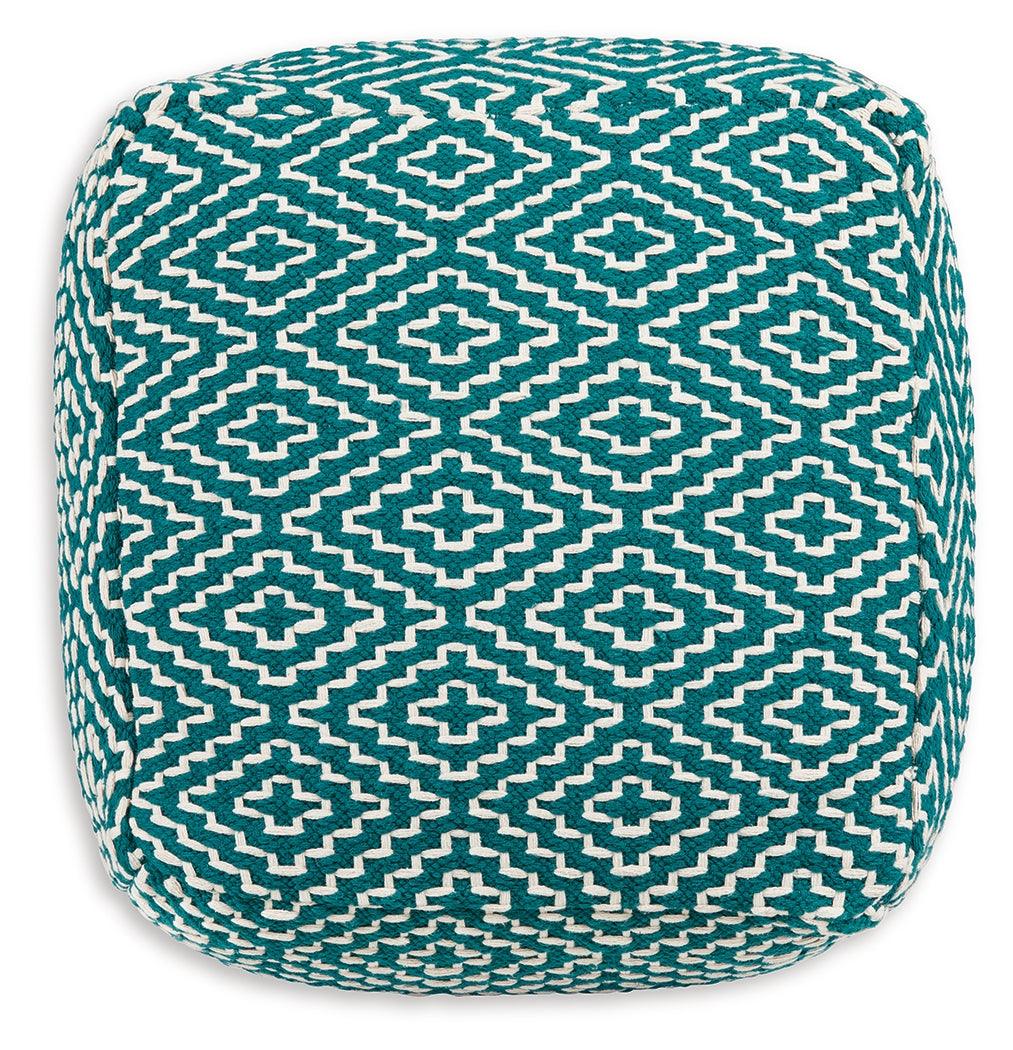 Brynnsen Teal/Ivory Pouf by Ashley at Eve Furniture