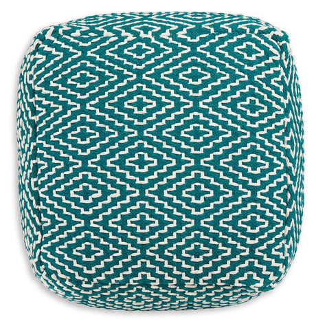 Brynnsen Teal/Ivory Pouf by Ashley at Eve Furniture