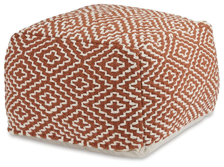 Brynnsen Rust/Ivory Pouf by Ashley at Eve Furniture