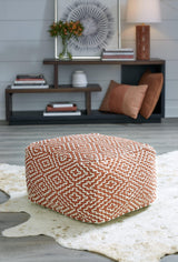 Brynnsen Rust/Ivory Pouf by Ashley at Eve Furniture