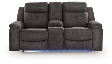 Brysonview Charcoal Reclining Loveseat with Console by Ashley at Eve Furniture
