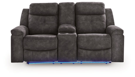 Brysonview Charcoal Reclining Loveseat with Console by Ashley at Eve Furniture