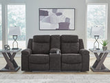 Brysonview Charcoal Reclining Loveseat with Console by Ashley at Eve Furniture