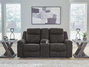 Brysonview Charcoal Reclining Loveseat with Console by Ashley at Eve Furniture