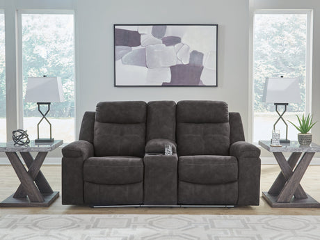 Brysonview Charcoal Reclining Loveseat with Console by Ashley at Eve Furniture