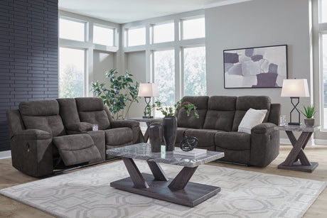 Brysonview Charcoal Reclining Sofa and Loveseat by Ashley at Eve Furniture