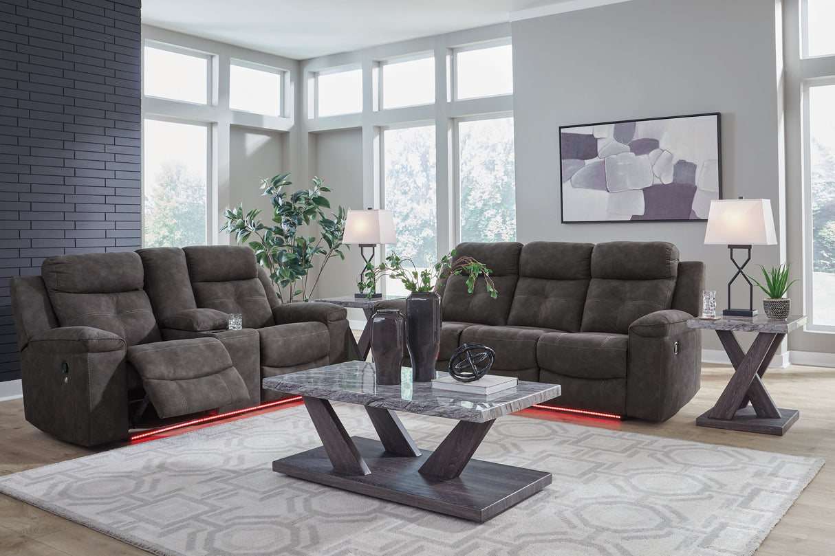 Brysonview Charcoal Reclining Sofa and Loveseat by Ashley at Eve Furniture