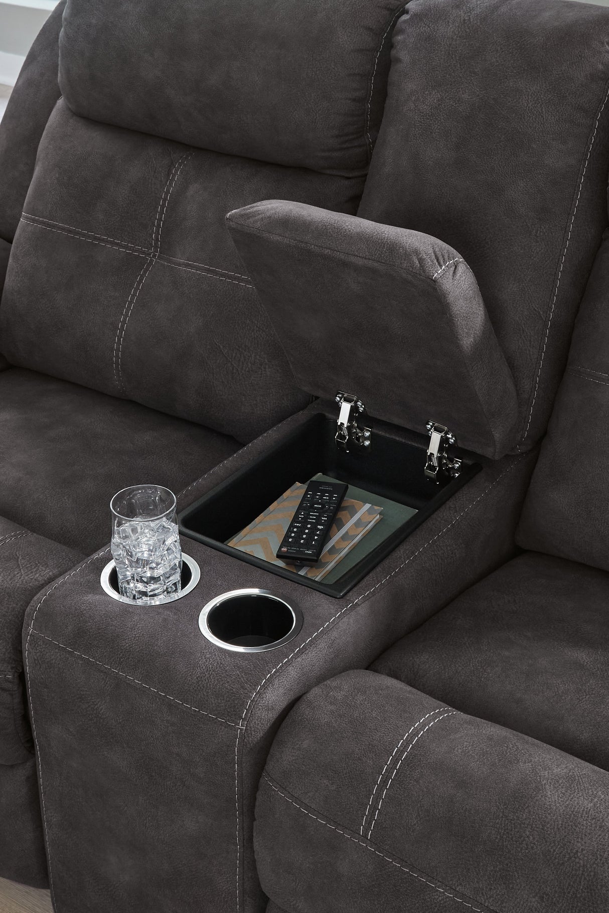 Brysonview Charcoal Reclining Sofa and Loveseat by Ashley at Eve Furniture