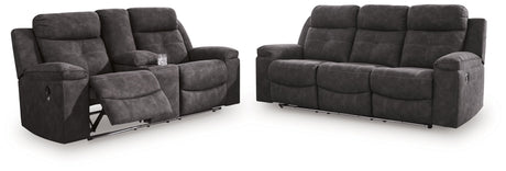 Brysonview Charcoal Reclining Sofa and Loveseat by Ashley at Eve Furniture
