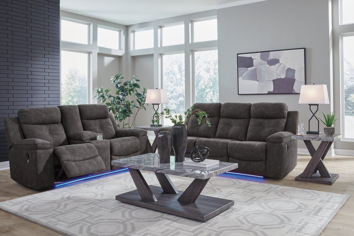 Brysonview Charcoal Reclining Sofa and Loveseat by Ashley at Eve Furniture