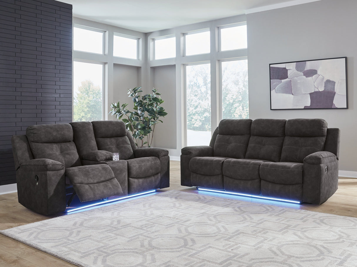 Brysonview Charcoal Reclining Sofa and Loveseat by Ashley at Eve Furniture