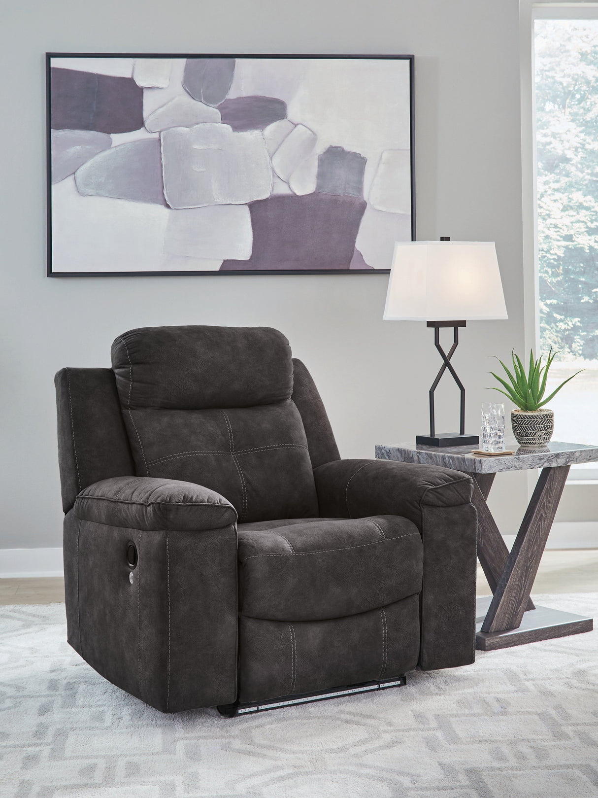 Brysonview Charcoal Zero Wall Recliner by Ashley at Eve Furniture