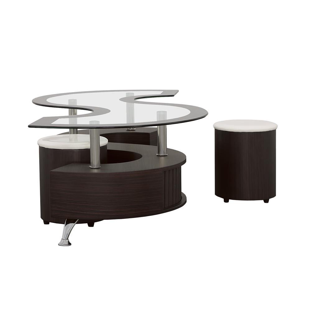 Buckley Cappuccino 3-Piece Coffee Table/Stools Set by Coaster at Eve Furniture