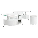 Buckley Curved Glass Top Coffee Table With Stools White High Gloss