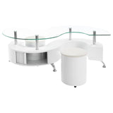 Buckley Curved Glass Top Coffee Table With Stools White High Gloss by Coaster at Eve Furniture