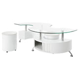 Buckley Curved Glass Top Coffee Table With Stools White High Gloss by Coaster at Eve Furniture