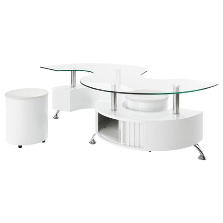 Buckley Curved Glass Top Coffee Table With Stools White High Gloss by Coaster at Eve Furniture