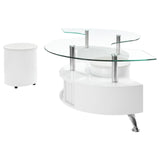 Buckley Curved Glass Top Coffee Table With Stools White High Gloss by Coaster at Eve Furniture