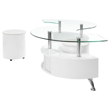 Buckley Curved Glass Top Coffee Table With Stools White High Gloss by Coaster at Eve Furniture