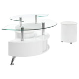 Buckley Curved Glass Top Coffee Table With Stools White High Gloss by Coaster at Eve Furniture