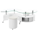 Buckley Curved Glass Top Coffee Table With Stools White High Gloss by Coaster at Eve Furniture