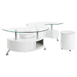 Buckley Curved Glass Top Coffee Table With Stools White High Gloss by Coaster at Eve Furniture