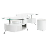 Buckley Curved Glass Top Coffee Table With Stools White High Gloss by Coaster at Eve Furniture